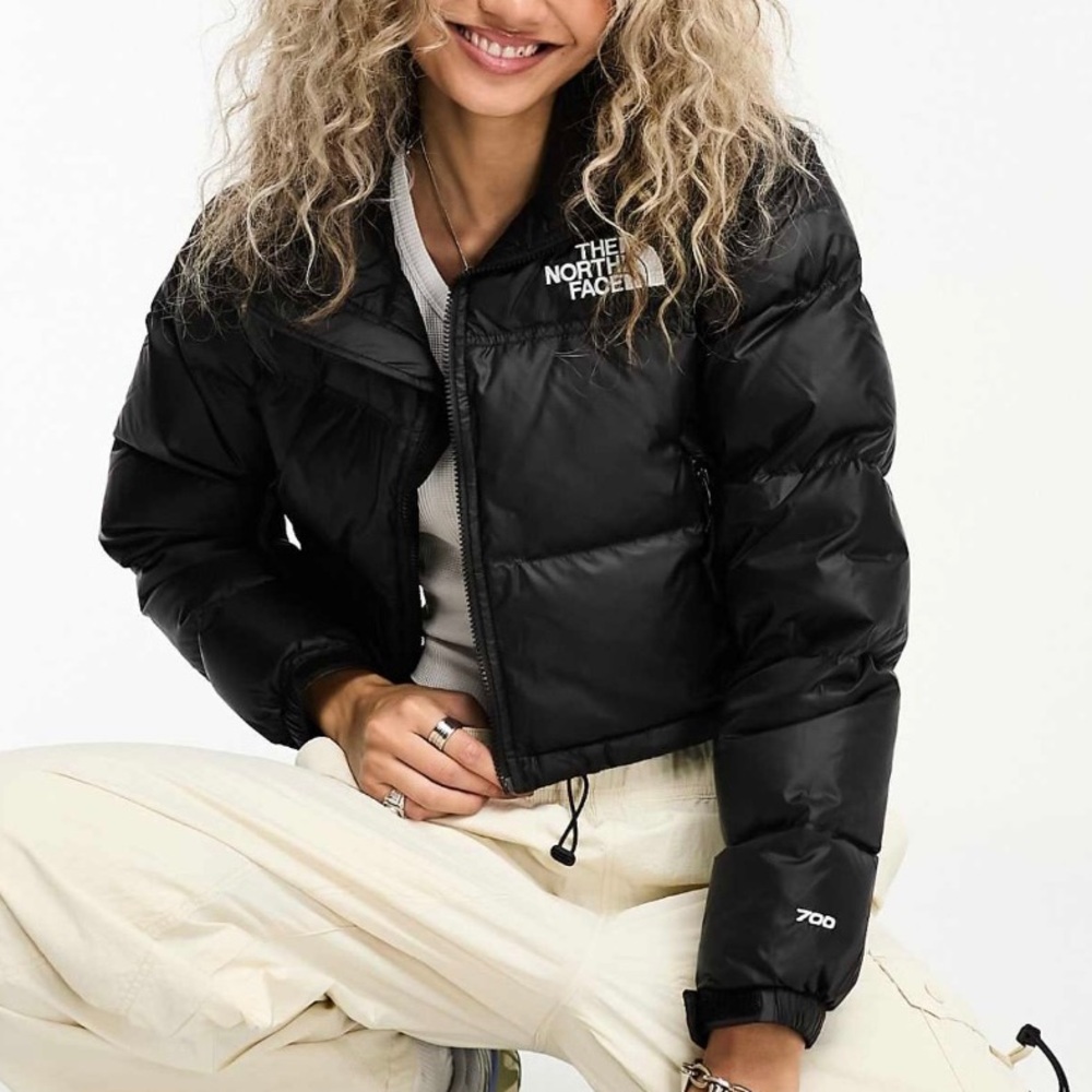 The North face Nuptse cropped down puffer jacket in black
